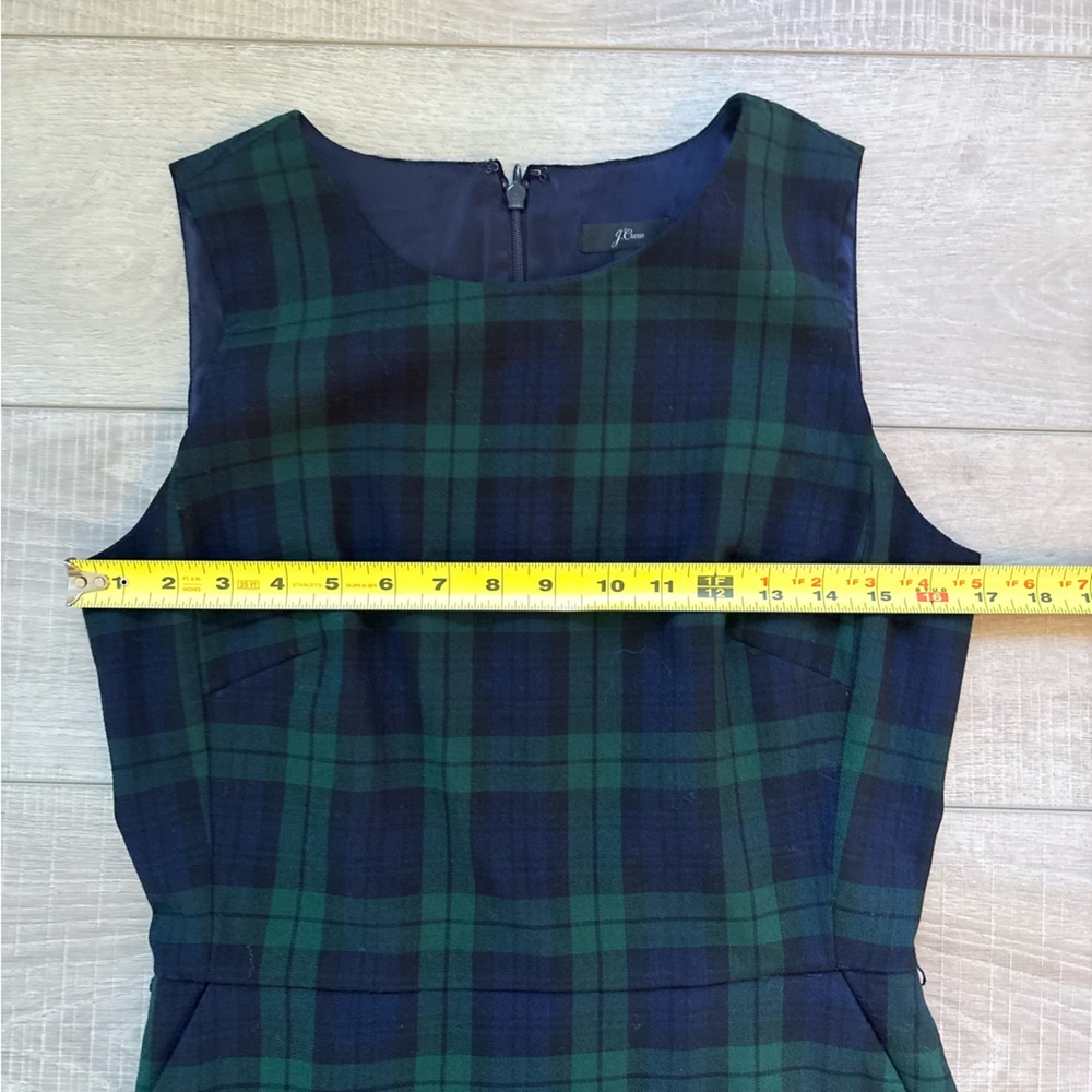 J. Crew Navy and Green Plaid Wool Blend Midi Dress - Picture 5 of 10
